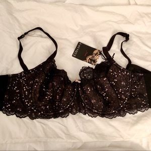 NWT Cacique 44DD Black Lace Balconette Bra